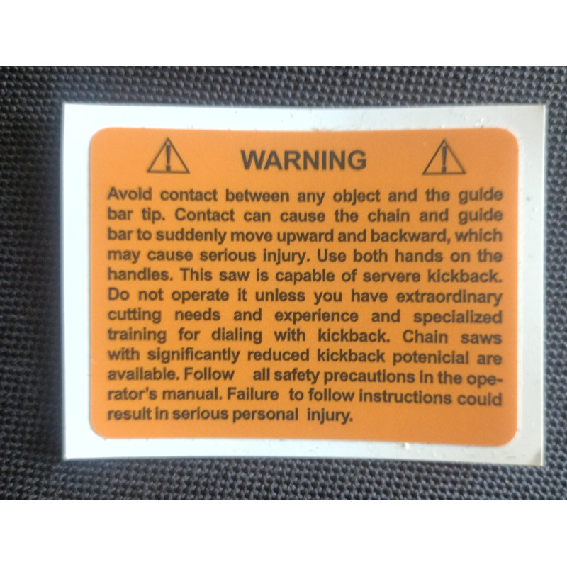 Chainsaw safety decal